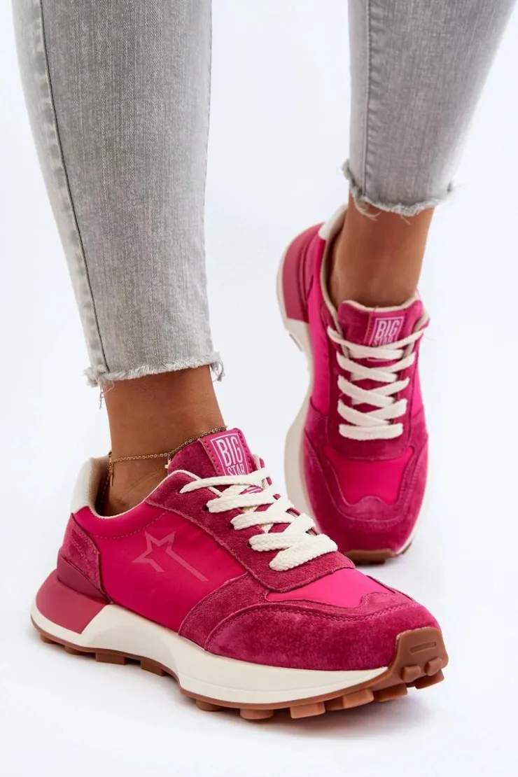 Big Star Shoes Sneakersy Damskie Skórzane Big Star NN274961 Fuksja