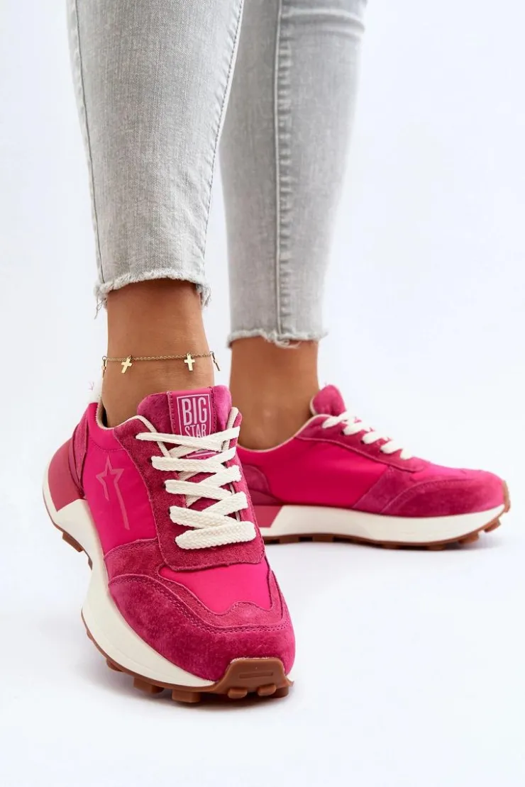 Big Star Shoes Sneakersy Damskie Skórzane Big Star NN274961 Fuksja