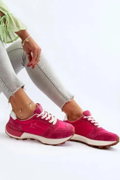 Big Star Shoes Sneakersy Damskie Skórzane Big Star NN274961 Fuksja