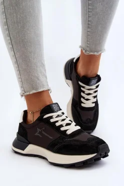 Big Star Shoes Buty Sportowe Big Star|Sneakersy Damskie*Sneakersy Damskie Skórzane Big Star NN274963 Czarne Czarny