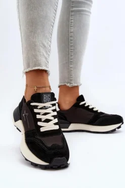 Big Star Shoes Buty Sportowe Big Star|Sneakersy Damskie*Sneakersy Damskie Skórzane Big Star NN274963 Czarne Czarny