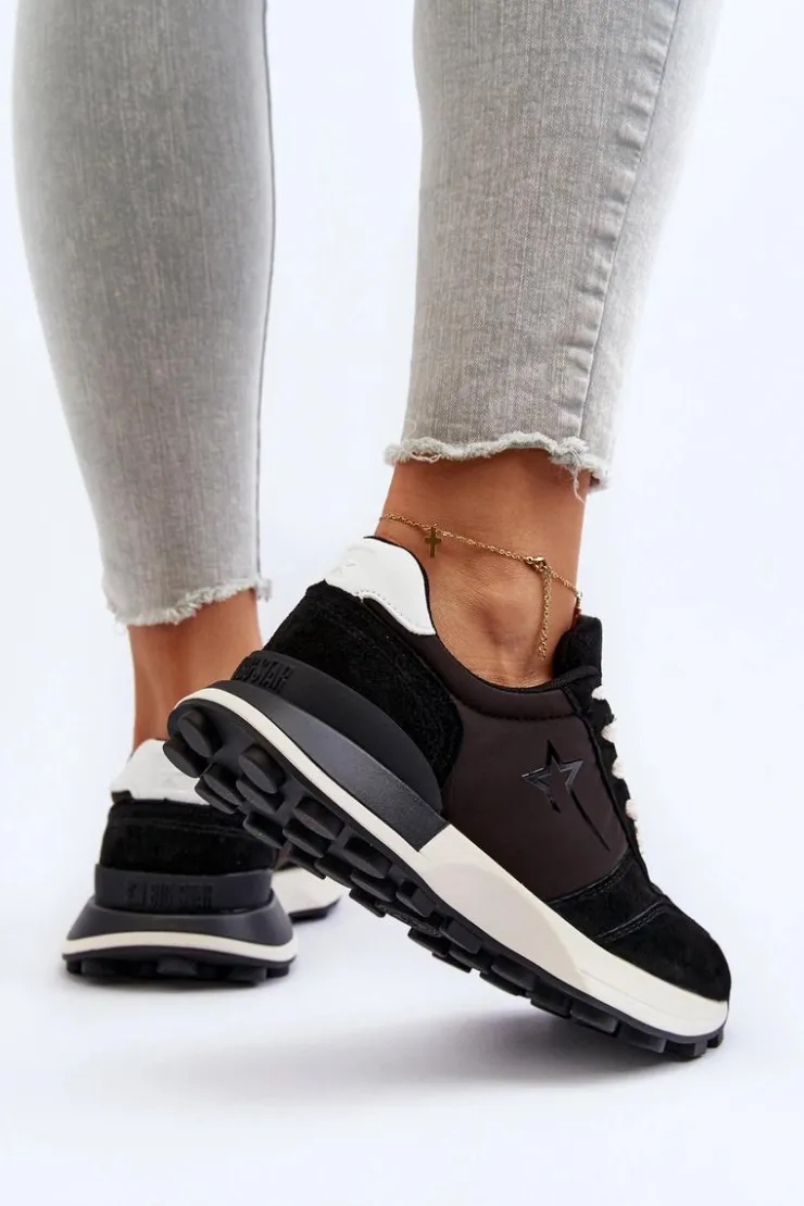 Big Star Shoes Buty Sportowe Big Star|Sneakersy Damskie*Sneakersy Damskie Skórzane Big Star NN274963 Czarne Czarny