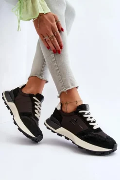 Big Star Shoes Buty Sportowe Big Star|Sneakersy Damskie*Sneakersy Damskie Skórzane Big Star NN274963 Czarne Czarny