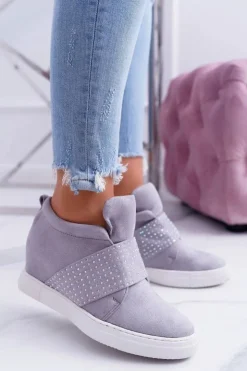 Damskie Boto Sneakersy Damskie Szare Trampki Lu Boo Cekiny PinkSugar