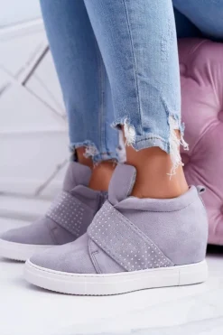 Damskie Boto Sneakersy Damskie Szare Trampki Lu Boo Cekiny PinkSugar