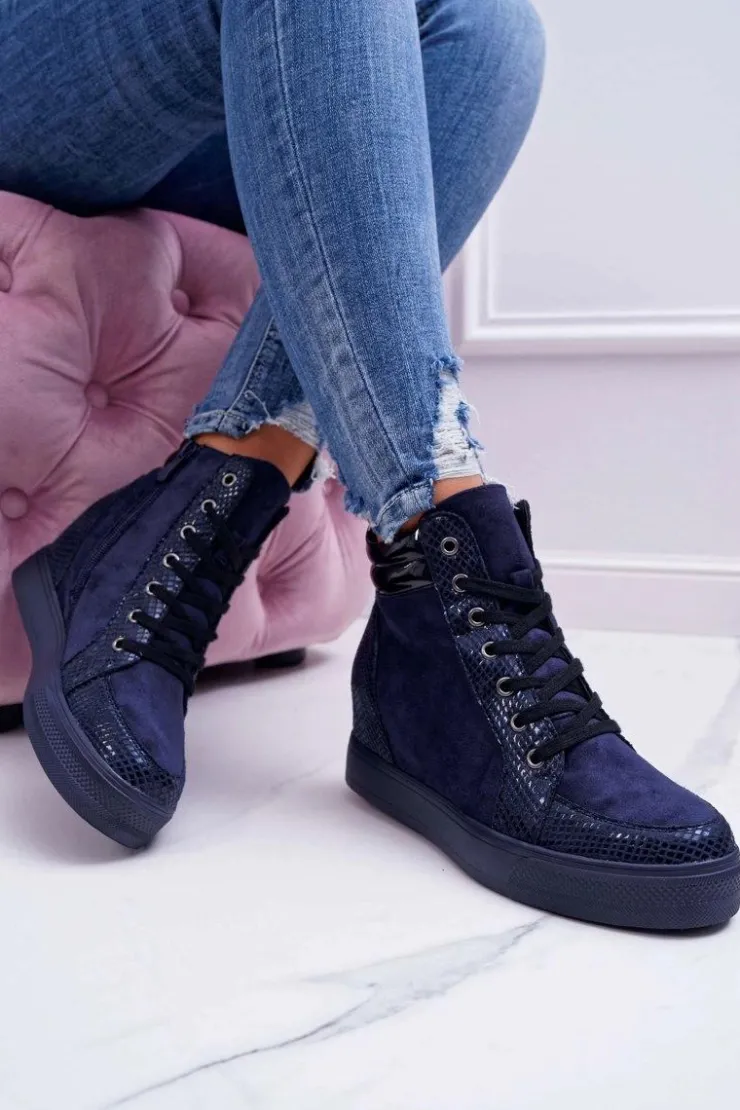 Boto Sneakersy Damskie Ukryty Koturn Granatowe Ferrer