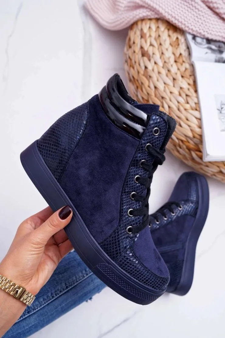 Boto Sneakersy Damskie Ukryty Koturn Granatowe Ferrer