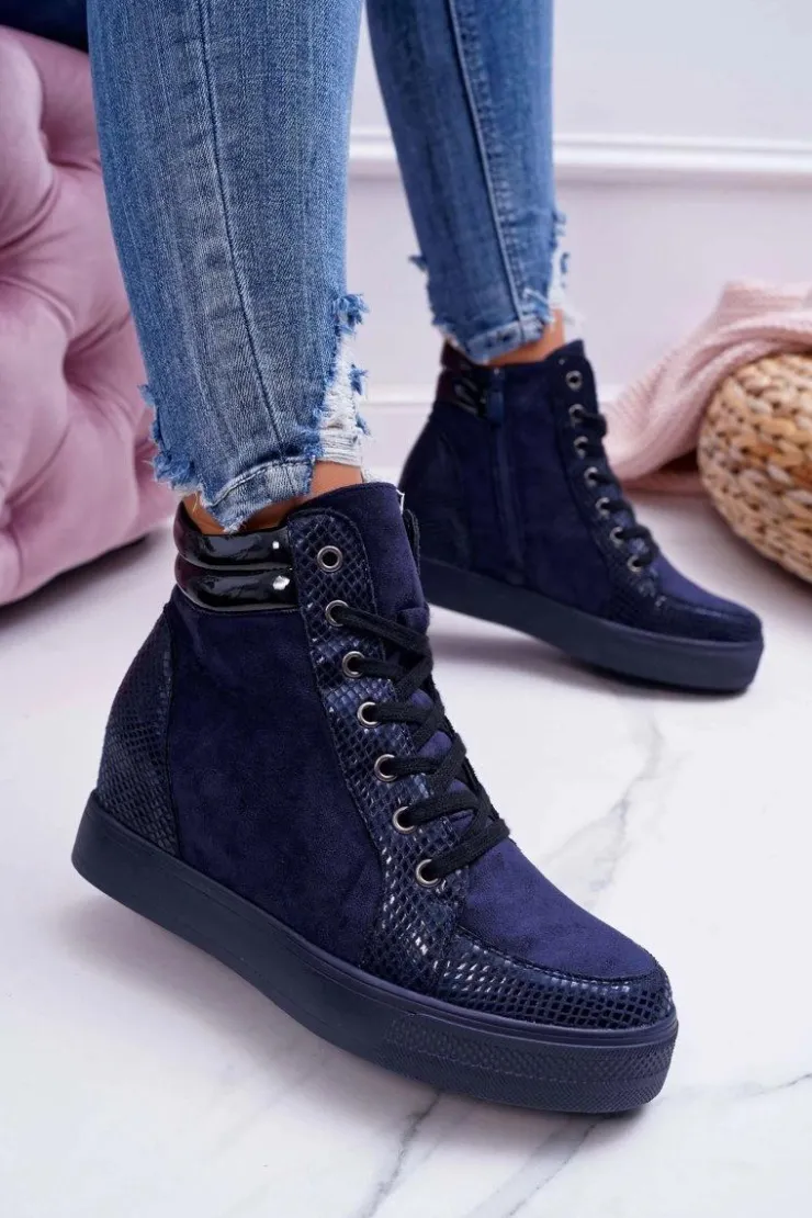 Boto Sneakersy Damskie Ukryty Koturn Granatowe Ferrer