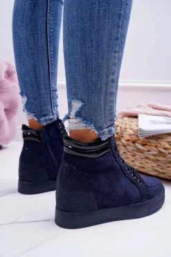 Boto Sneakersy Damskie Ukryty Koturn Granatowe Ferrer