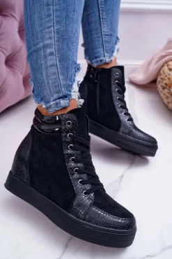 Damskie Boto Sneakersy Damskie Ukryty Koturn Czarne Ferrer