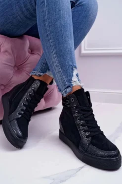 Damskie Boto Sneakersy Damskie Ukryty Koturn Czarne Ferrer