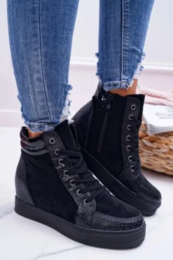 Damskie Boto Sneakersy Damskie Ukryty Koturn Czarne Ferrer