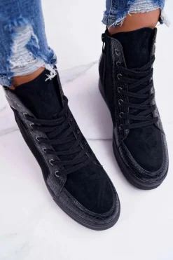 Damskie Boto Sneakersy Damskie Ukryty Koturn Czarne Ferrer