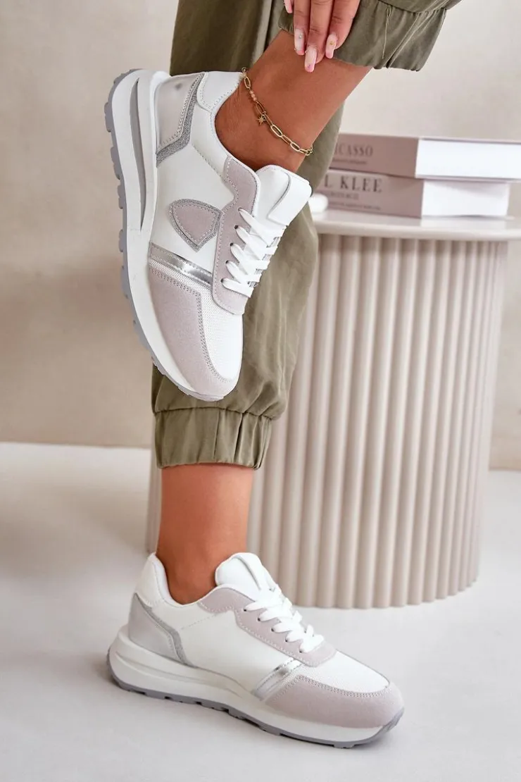 Boto Sneakersy Damskie*Sneakersy Damskie Z Brokatem Białe Velaniela