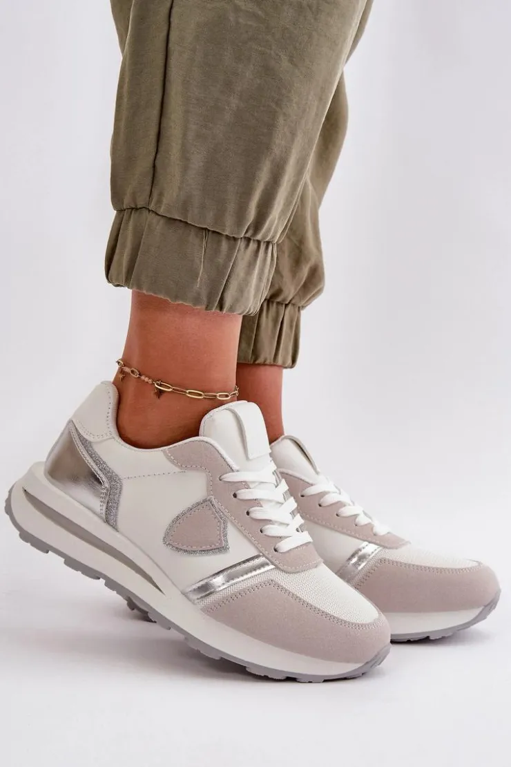 Boto Sneakersy Damskie*Sneakersy Damskie Z Brokatem Białe Velaniela