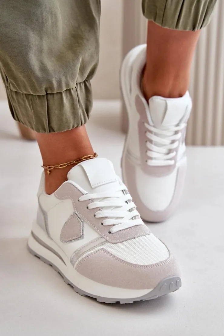 Boto Sneakersy Damskie*Sneakersy Damskie Z Brokatem Białe Velaniela