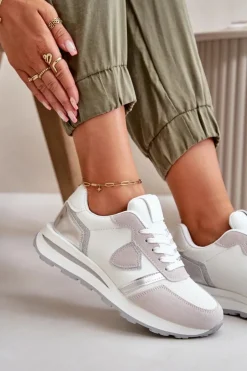 Boto Sneakersy Damskie*Sneakersy Damskie Z Brokatem Białe Velaniela
