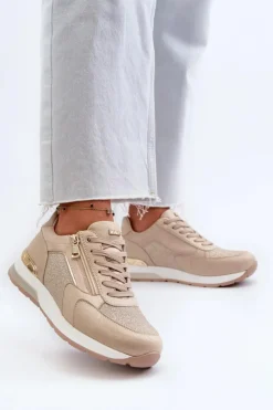 Discount INBLU Sneakersy Damskie Z Brokatem I Suwakiem IN000365 Beżowe