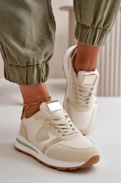 Damskie Boto Sneakersy Damskie Z Eko Skóry Beżowe Velaniela