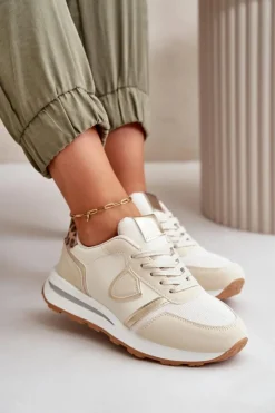 Damskie Boto Sneakersy Damskie Z Eko Skóry Beżowe Velaniela