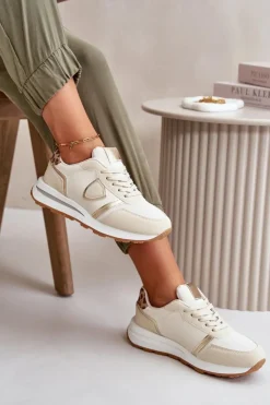 Damskie Boto Sneakersy Damskie Z Eko Skóry Beżowe Velaniela