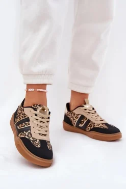 Damskie Boto Sneakersy Damskie Z Eko Skóry Panterka Czarne Satylies