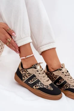 Damskie Boto Sneakersy Damskie Z Eko Skóry Panterka Czarne Satylies