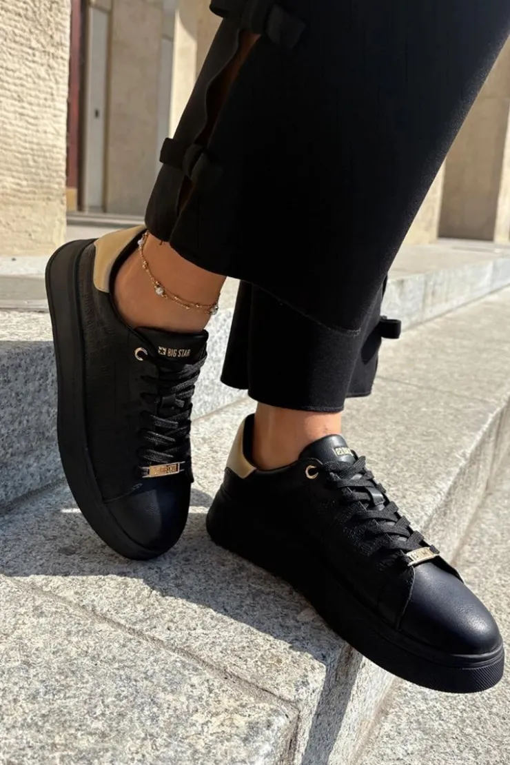 Discount Big Star Shoes Sneakersy Damskie Z Eko Skóry Big Star RR274257 Czarne Czarny