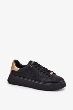 Discount Big Star Shoes Sneakersy Damskie Z Eko Skóry Big Star RR274257 Czarne Czarny