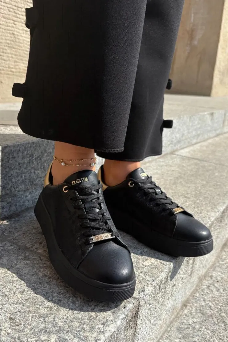 Discount Big Star Shoes Sneakersy Damskie Z Eko Skóry Big Star RR274257 Czarne Czarny