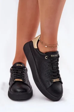 Discount Big Star Shoes Sneakersy Damskie Z Eko Skóry Big Star RR274257 Czarne Czarny