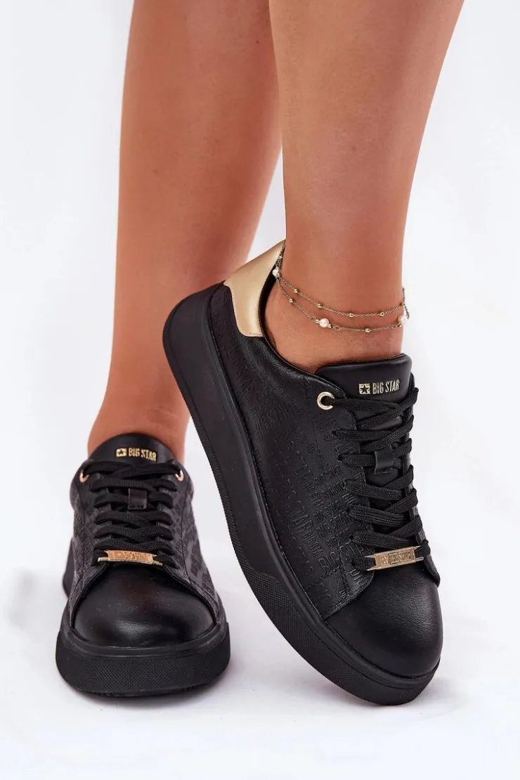 Discount Big Star Shoes Sneakersy Damskie Z Eko Skóry Big Star RR274257 Czarne Czarny