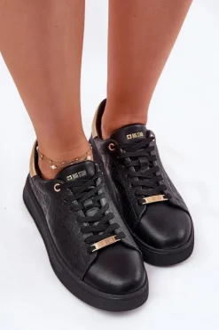 Discount Big Star Shoes Sneakersy Damskie Z Eko Skóry Big Star RR274257 Czarne Czarny