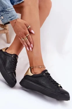 Discount Big Star Shoes Sneakersy Damskie Z Eko Skóry Big Star RR274257 Czarne Czarny