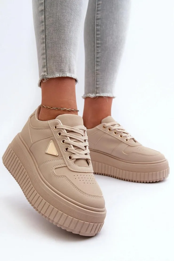 Boto Sneakersy Damskie*Sneakersy Damskie Z Eko Skóry Na Masywnej Platformie Beżowe Chrisstin