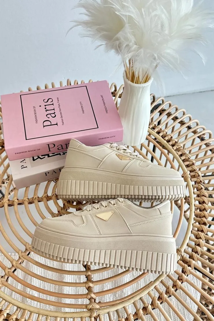 Boto Sneakersy Damskie*Sneakersy Damskie Z Eko Skóry Na Masywnej Platformie Beżowe Chrisstin