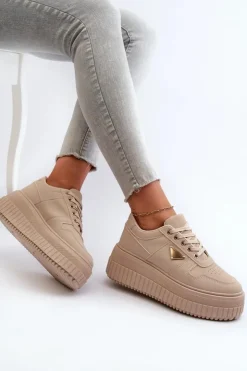 Boto Sneakersy Damskie*Sneakersy Damskie Z Eko Skóry Na Masywnej Platformie Beżowe Chrisstin