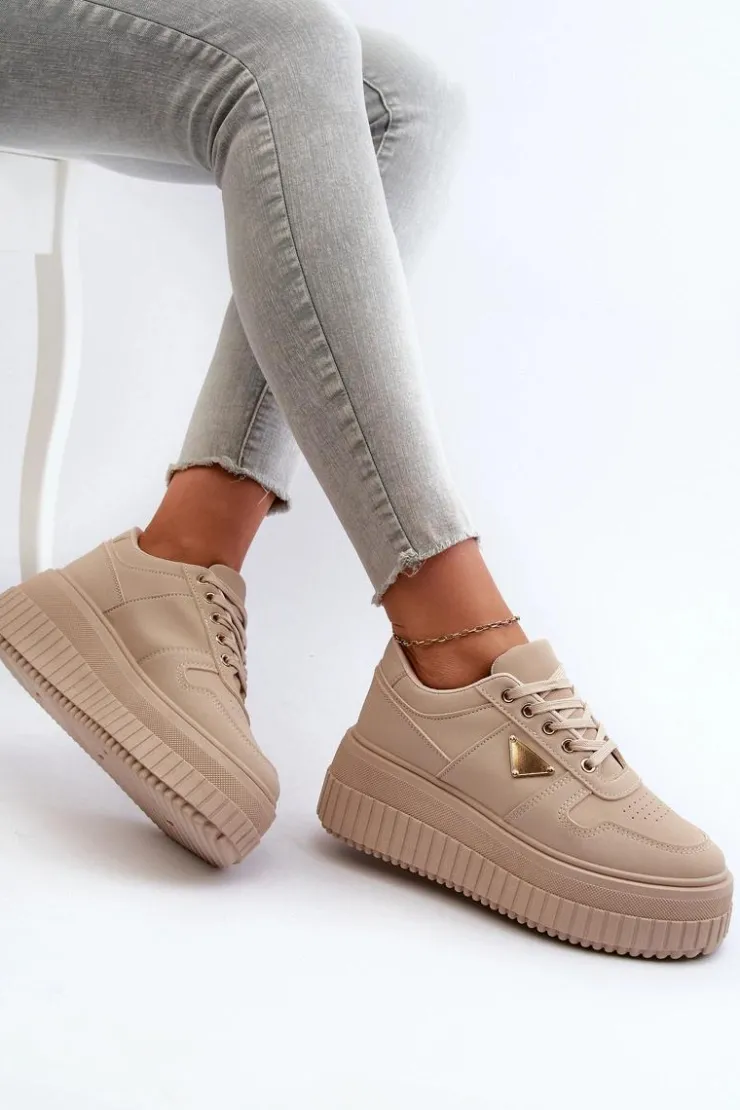 Boto Sneakersy Damskie*Sneakersy Damskie Z Eko Skóry Na Masywnej Platformie Beżowe Chrisstin