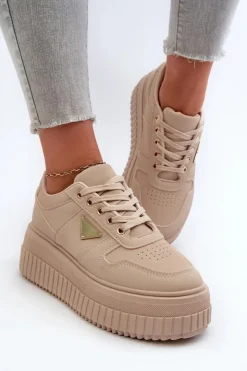 Boto Sneakersy Damskie*Sneakersy Damskie Z Eko Skóry Na Masywnej Platformie Beżowe Chrisstin