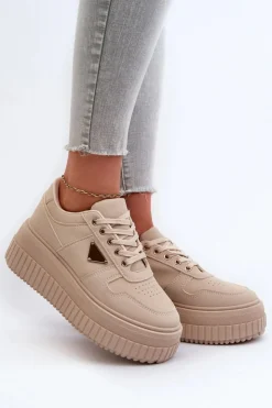 Boto Sneakersy Damskie*Sneakersy Damskie Z Eko Skóry Na Masywnej Platformie Beżowe Chrisstin