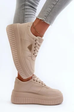 Boto Sneakersy Damskie*Sneakersy Damskie Z Eko Skóry Na Masywnej Platformie Beżowe Chrisstin