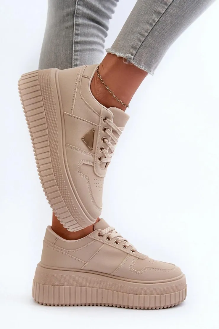 Boto Sneakersy Damskie*Sneakersy Damskie Z Eko Skóry Na Masywnej Platformie Beżowe Chrisstin