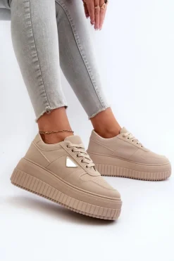 Boto Sneakersy Damskie*Sneakersy Damskie Z Eko Skóry Na Masywnej Platformie Beżowe Chrisstin