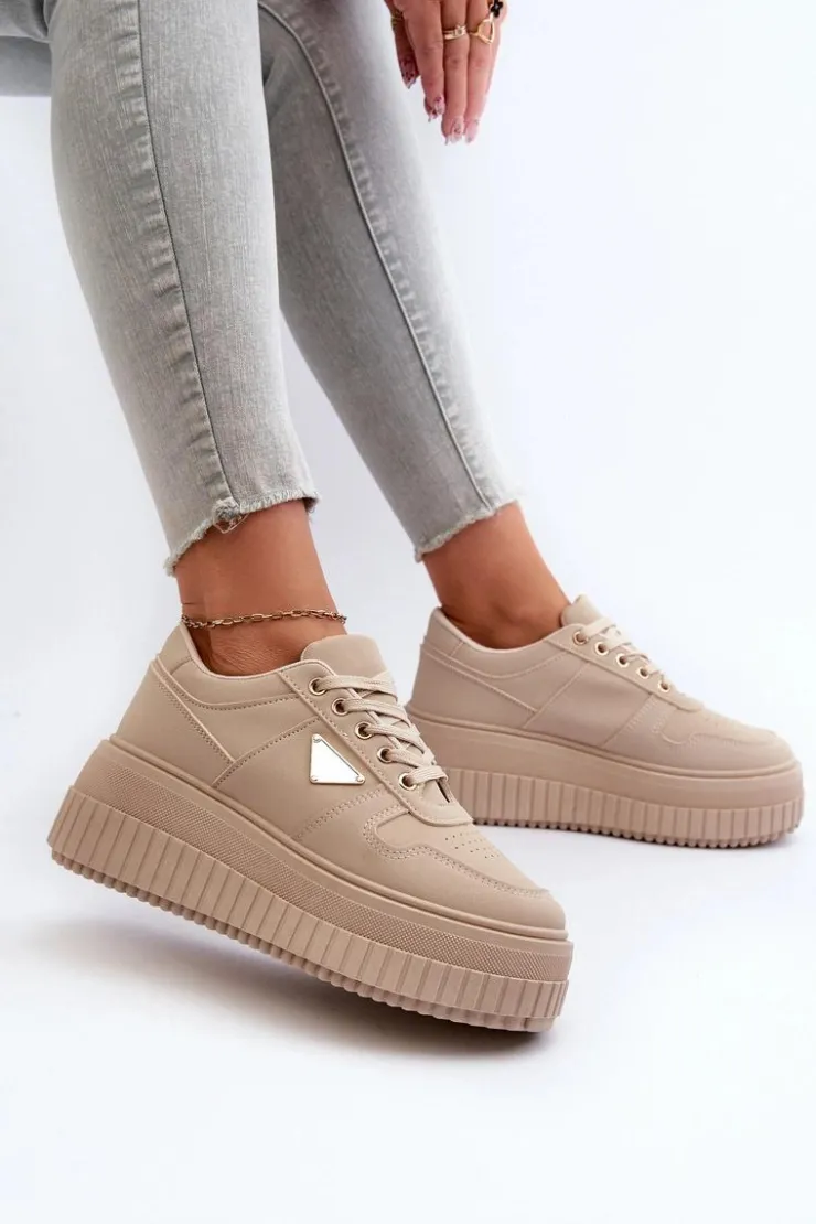 Boto Sneakersy Damskie*Sneakersy Damskie Z Eko Skóry Na Masywnej Platformie Beżowe Chrisstin