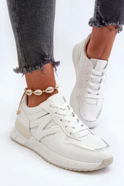 Boto Sneakersy Damskie*Sneakersy Damskie Z Eko Skóry Białe Kaimans Biały