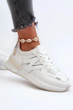 Boto Sneakersy Damskie*Sneakersy Damskie Z Eko Skóry Białe Kaimans Biały