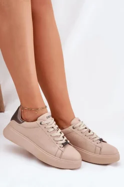 Damskie Big Star Shoes Sneakersy Damskie Z Eko Skóry Big Star RR274259 Beżowe