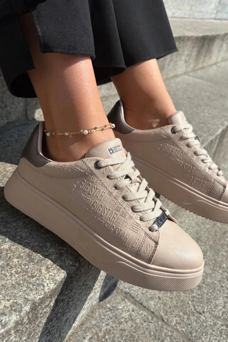 Damskie Big Star Shoes Sneakersy Damskie Z Eko Skóry Big Star RR274259 Beżowe