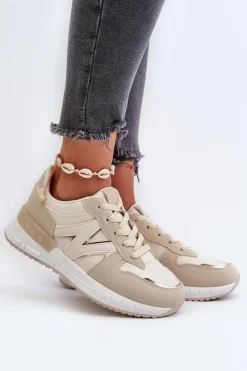Damskie Boto Sneakersy Damskie Z Eko Skóry Beżowe Kaimans