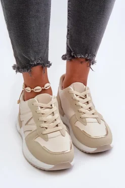 Damskie Boto Sneakersy Damskie Z Eko Skóry Beżowe Kaimans